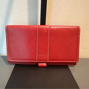 Vintage Coach Red Leather Checkbook Holder Wallet SLG